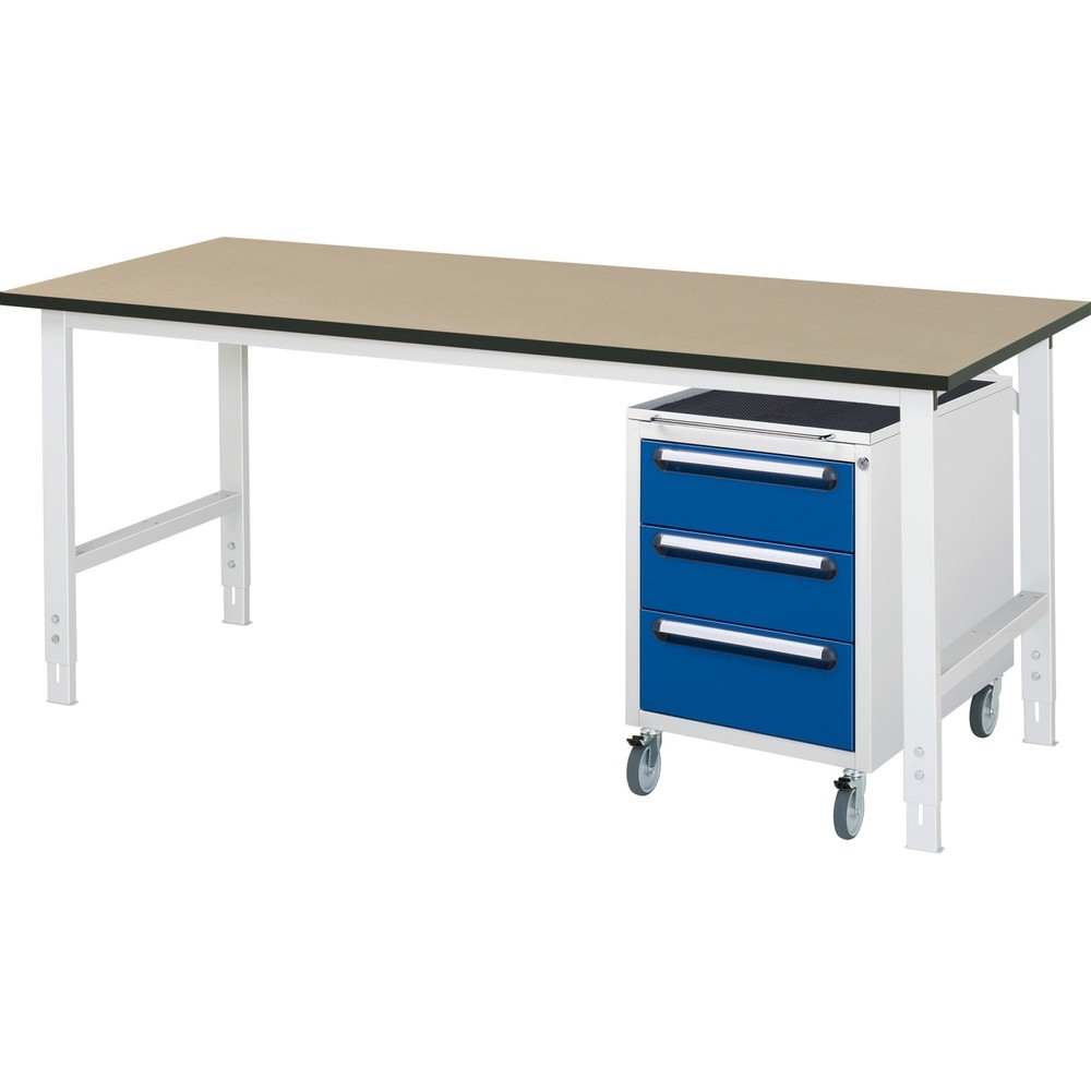 2-dielna dielenská súprava TOM, s pracovným stolom, v × š × h 760 – 1 080 × 2 500 × 800 mm, pracovná doska z MDF, plus mobilný kontajner s 3 zásuv., v × š × h 690 × 480 × 600 mm Obrázok výrobku: 2-dielna dielenská súprava TOM, s pracovným stolom, v × š × h 760 – 1 080 × 2 500 × 800 mm, pracovná doska z MDF, plus mobilný kontajner s 3 zásuv., v × š × h 690 × 480 × 600 mm