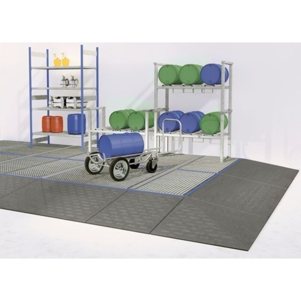 Obrázok výrobku: Denios podlahová záchytná vaňa classic-line z PE, jednodielna, s pozinkovaným mriežkovaným roštom, v × š × h 150 × 790 × 790 mm