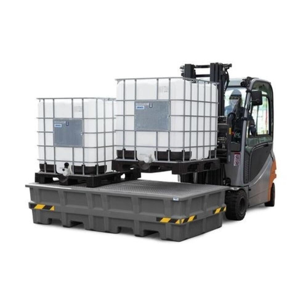 Číslo obrázka výrobku 2: Denios záchytná vaňa pro-line PE pre 2 IBC kontajnery, s pozinkovaným mriežkovaným roštom, V x Š x H 580 x 2530 x 1320 mm