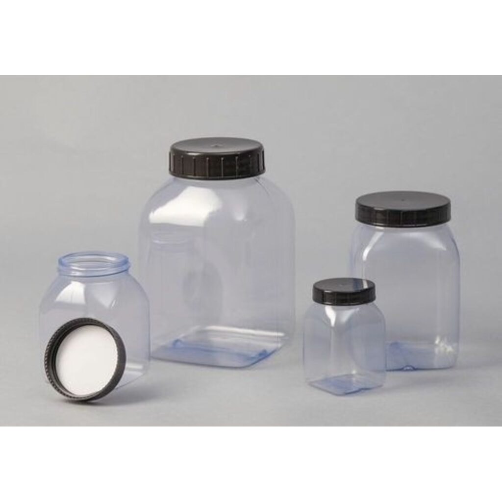 Číslo obrázka výrobku 4: Denios fľaše so širokým hrdlom z PVC, štvorcové, priehľadné, 2000 ml, 6 kusov