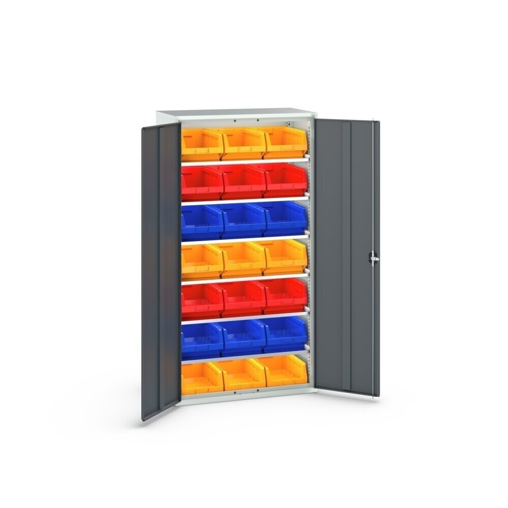 Číslo obrázka výrobku 3: Skriňa na zásobníky bott verso, so 6 policami a 21 prehľadnými skladovacími boxami, š × h × v: 1 050 × 550 × 2 000 mm