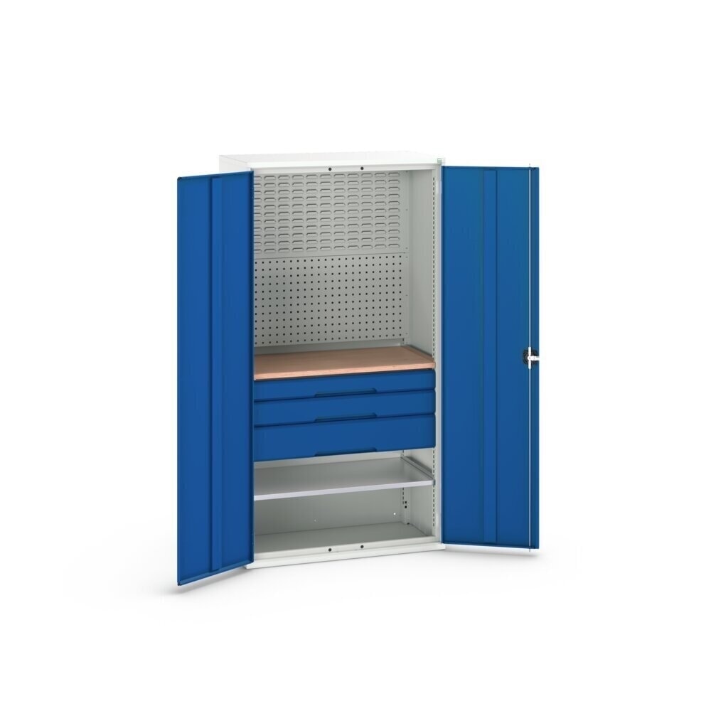 Číslo obrázka výrobku 3: Skriňa s krídlovými dverami bott verso s 3 zásuvkami, 2 policami a zadnou stenou, š × h × v: 1 050 × 550 × 2 000 mm