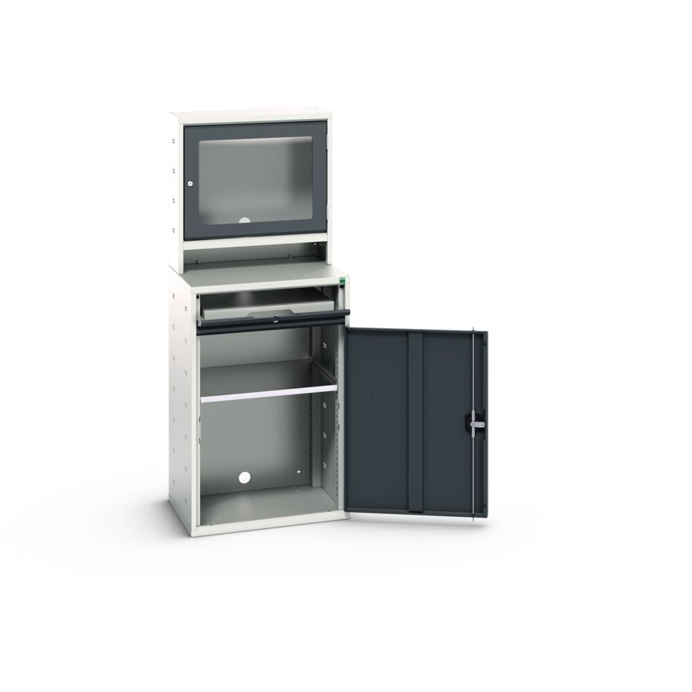 Číslo obrázka výrobku 2: Počítačová skriňa bott verso s priehradkou na obrazovku, so závesnou skriňou, 1 policou, 1 podnosom, š × h × v: 650 × 550 × 1 650 mm