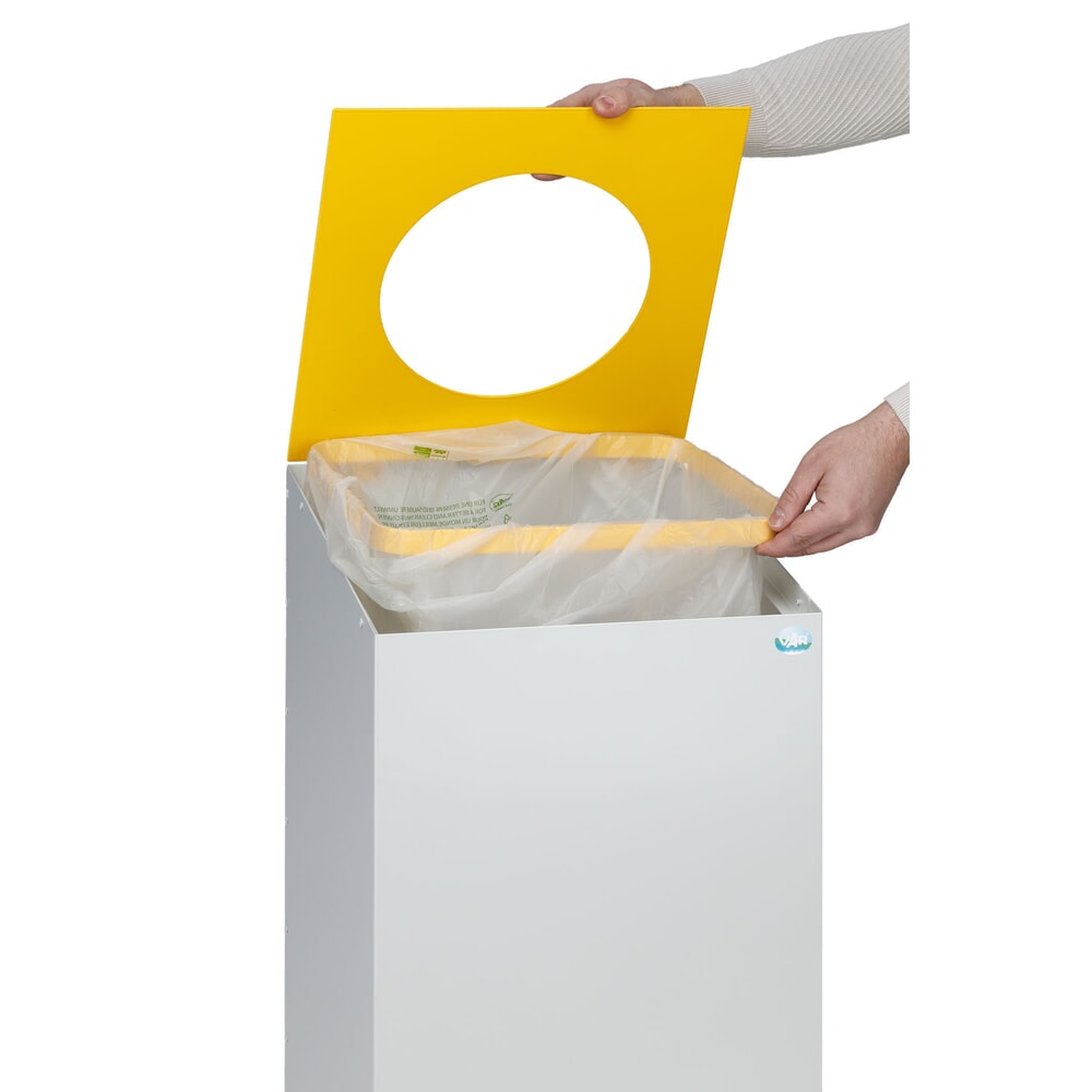 Číslo obrázka výrobku 4: VAR® zberný kontajner na druhotné suroviny WSG 38, s upínacím krúžkom a okrúhlym vhadzovacím otvorom, v svetlosivej farbe a v signalizačnej žltej farbe