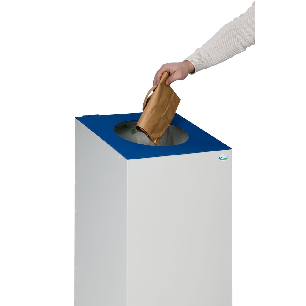 Číslo obrázka výrobku 4: VAR® zberný kontajner na druhotné suroviny WSG 38, s upínacím krúžkom a okrúhlym vhadzovacím otvorom, v svetlosivej farbe a v enciánovej modrej farbe