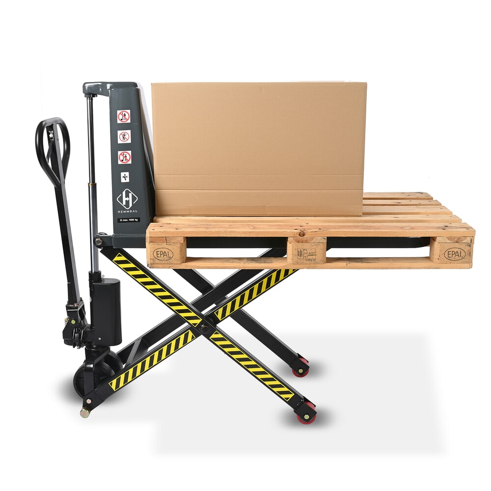 Číslo obrázka výrobku 2: Nožnicový zdvíhací stôl HEMMDAL PTM 1.0 Scissor, nosnosť 1 000 kg, dĺžka vidlíc 1 150 mm, polyuretán, jednoduché koliesko