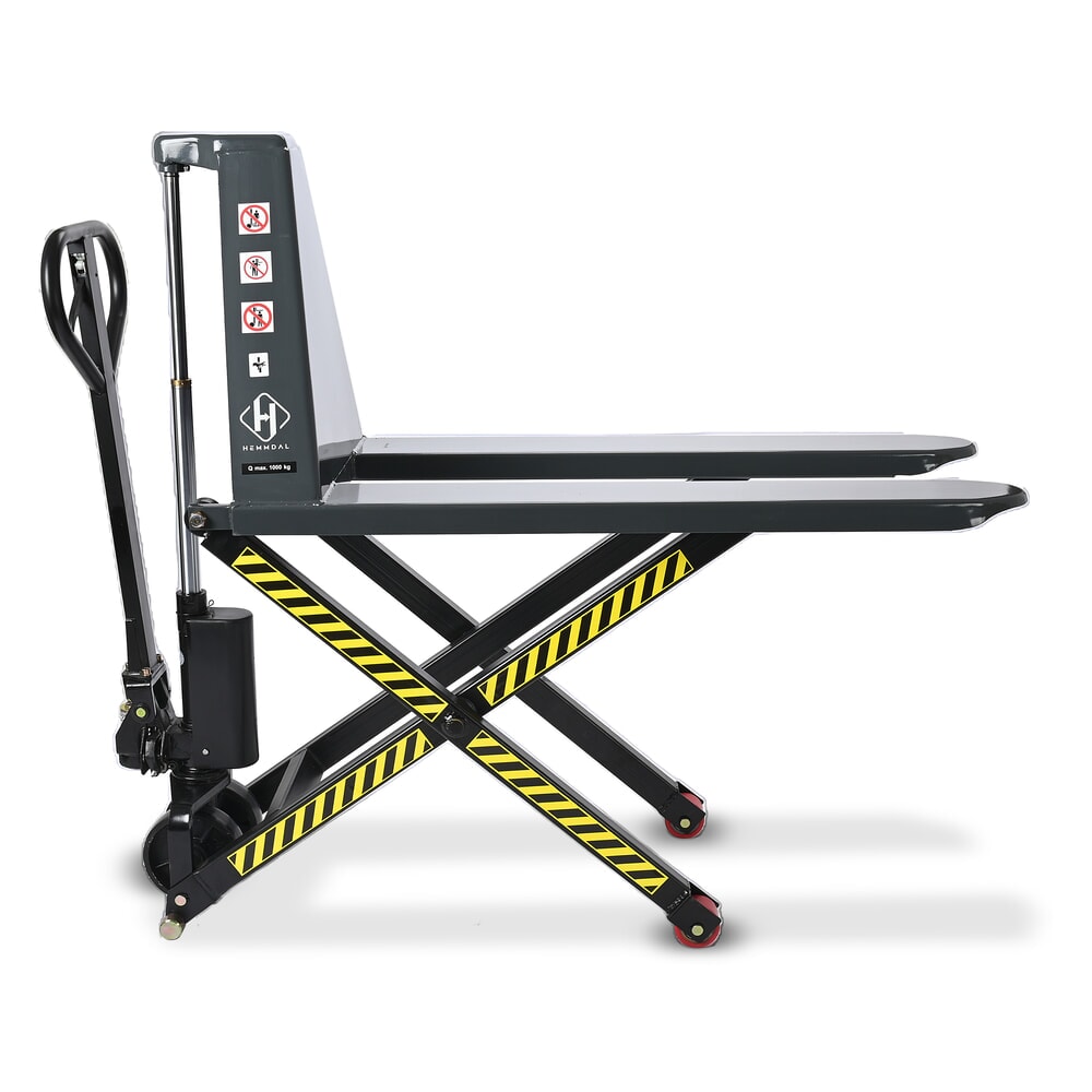 Číslo obrázka výrobku 1: Nožnicový zdvíhací stôl HEMMDAL PTM 1.0 Scissor, nosnosť 1 000 kg, dĺžka vidlíc 1 150 mm, polyuretán, jednoduché koliesko