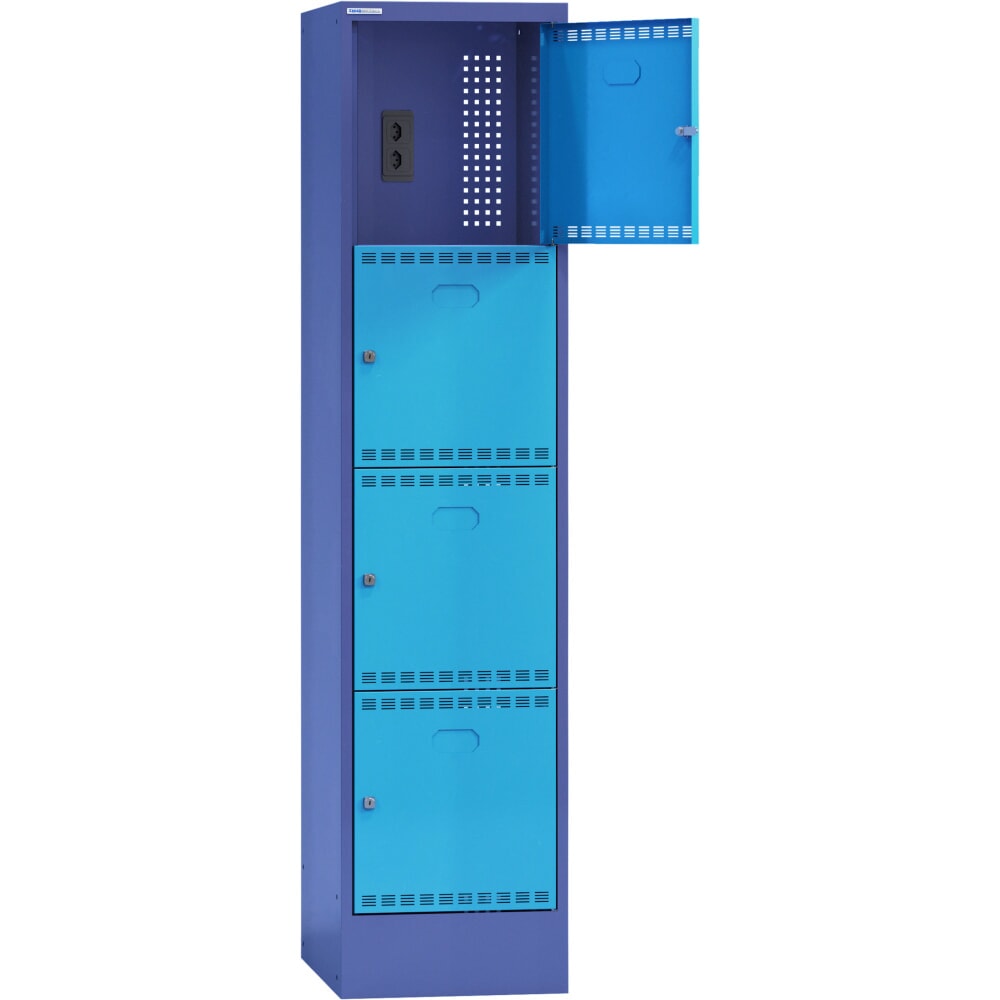 Obrázok výrobku: Thur Metall nabíjacia skriňa na batérie s priehradkami, pre batérie elektrobicyklov, v × š × h 1 790 mm × 415 mm × 580 mm, zámok na kľúč, holubia modrá/svetlomodrá