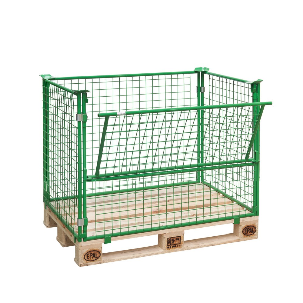 Obrázok výrobku: Nadstavec na palety BASIC s klapkou, veľkosť oka 50 × 50 mm, v × š × h 800 × 1 200 × 800 mm, májová zelená