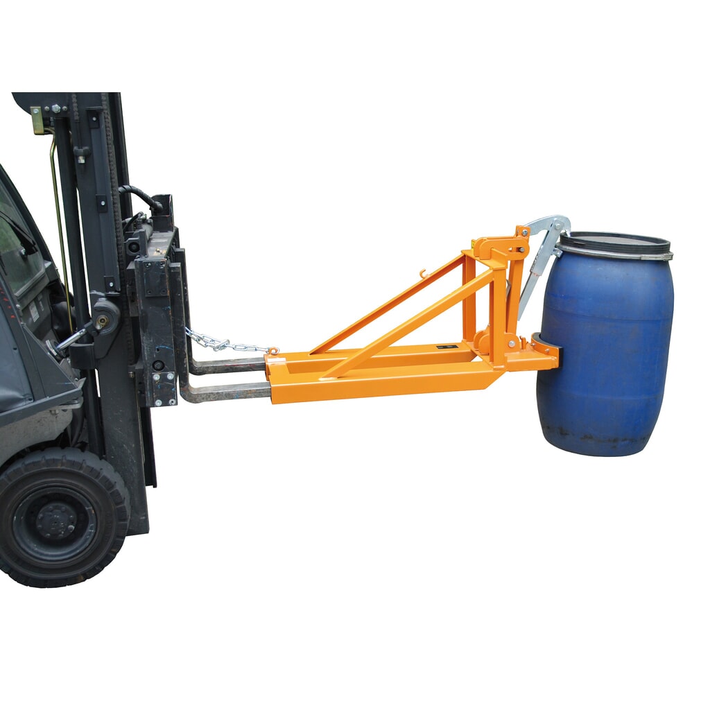 Obrázok výrobku: Bauer® pomôcka na uchopovanie sudov pre plastové sudy s vekom, nadstavec na vysokozdvižný vozík, nosnosť 800 kg, RAL 2000 žltooranžová