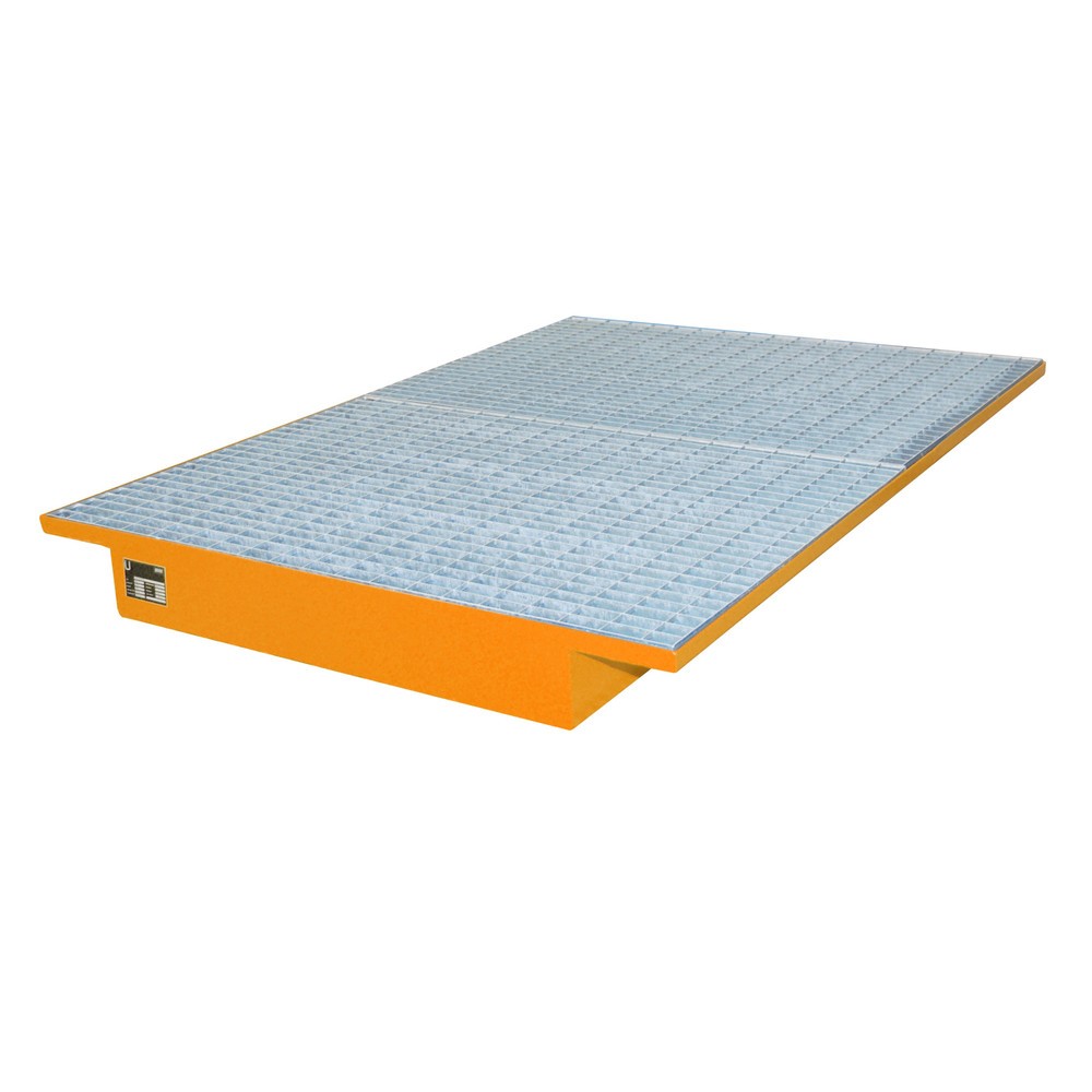Číslo obrázka výrobku 2: Bauer® Závesná oceľová vaňa, vrátane mriežkového roštu, pre nosníky s dĺžkou 1 800 mm, žlto-oranžová