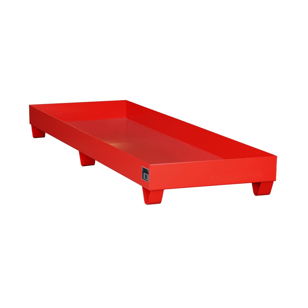 Bauer® záchytná vaňa z ocele, výška zasunutia 100 mm, v × š × h 250 × 2 400 × 800 mm, bez mriežkovaného roštu, pre 4 sudy s objemom 200 l, ohnivočervená Obrázok výrobku: Bauer® záchytná vaňa z ocele, výška zasunutia 100 mm, v × š × h 250 × 2 400 × 800 mm, bez mriežkovaného roštu, pre 4 sudy s objemom 200 l, ohnivočervená