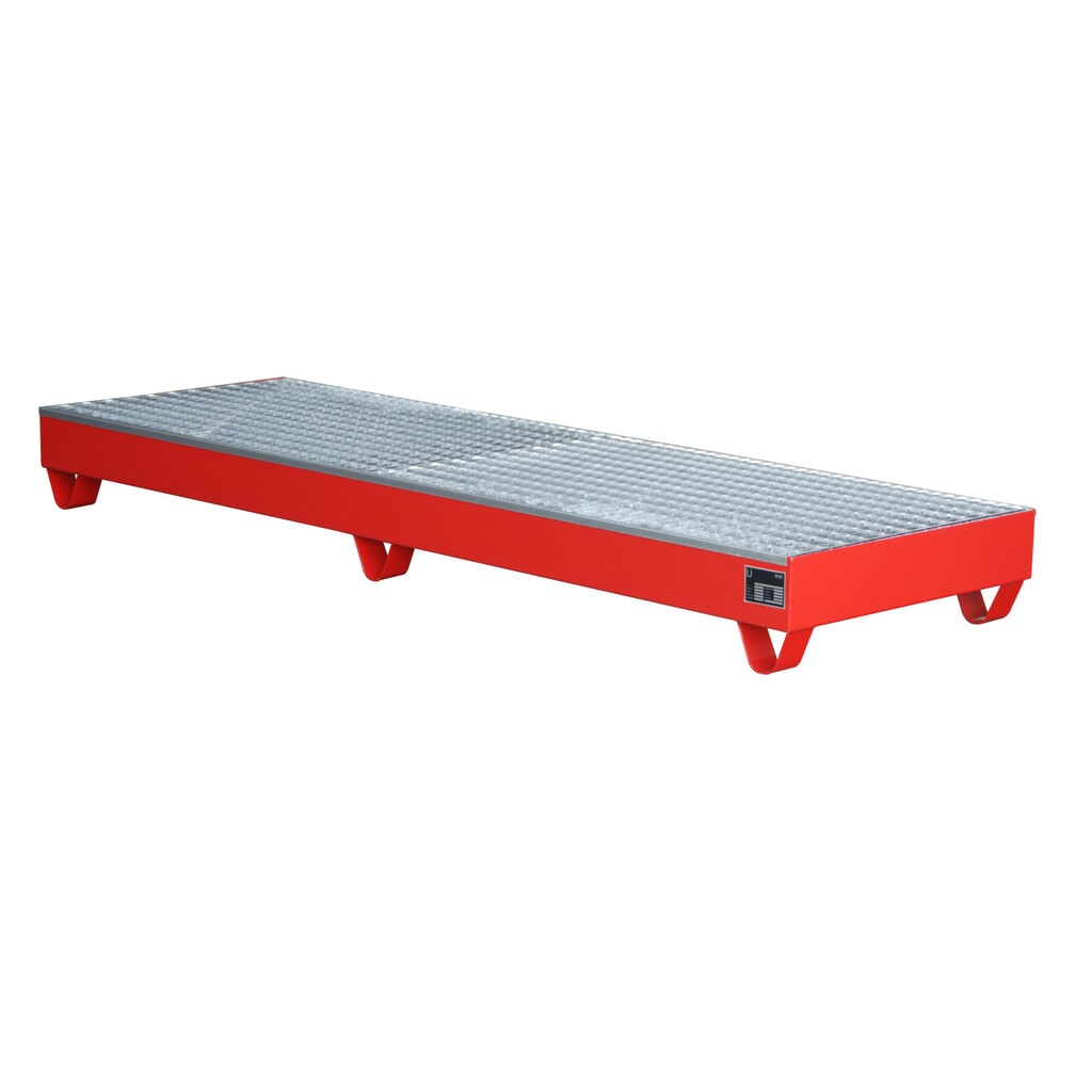 Bauer® záchytná vaňa z ocele, výška zasunutia 100 mm, v × š × h 250 × 2 400 × 800 mm, vrátane mriežkovaného roštu, pre 4 sudy s objemom 200 l, ohnivočervená Číslo obrázka výrobku 2: Bauer® záchytná vaňa z ocele, výška zasunutia 100 mm, v × š × h 250 × 2 400 × 800 mm, vrátane mriežkovaného roštu, pre 4 sudy s objemom 200 l, ohnivočervená