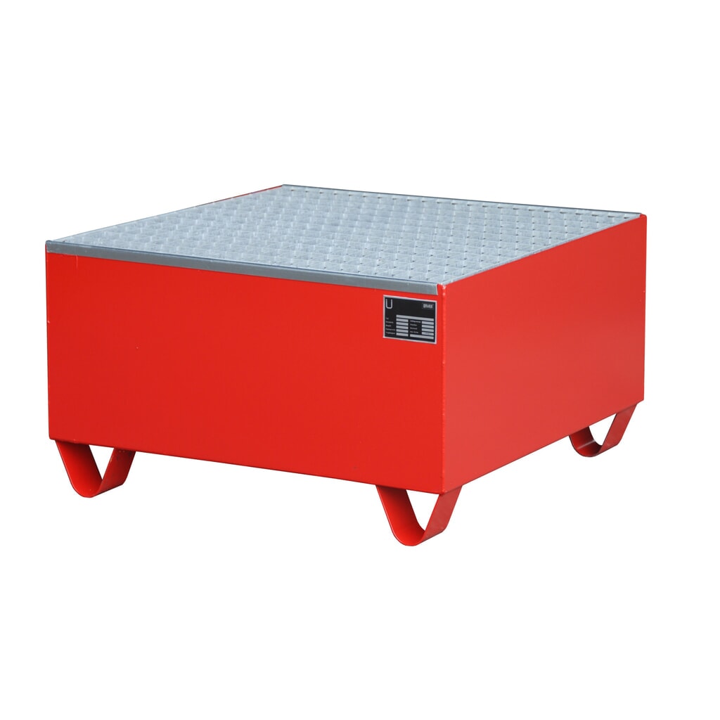 Bauer® záchytná vaňa z ocele, výška zasunutia 100 mm, v × š × h 465 × 800 × 800 mm, vrátane mriežkovaného roštu, pre 1 sud s objemom 200 l, ohnivočervená Obrázok výrobku: Bauer® záchytná vaňa z ocele, výška zasunutia 100 mm, v × š × h 465 × 800 × 800 mm, vrátane mriežkovaného roštu, pre 1 sud s objemom 200 l, ohnivočervená