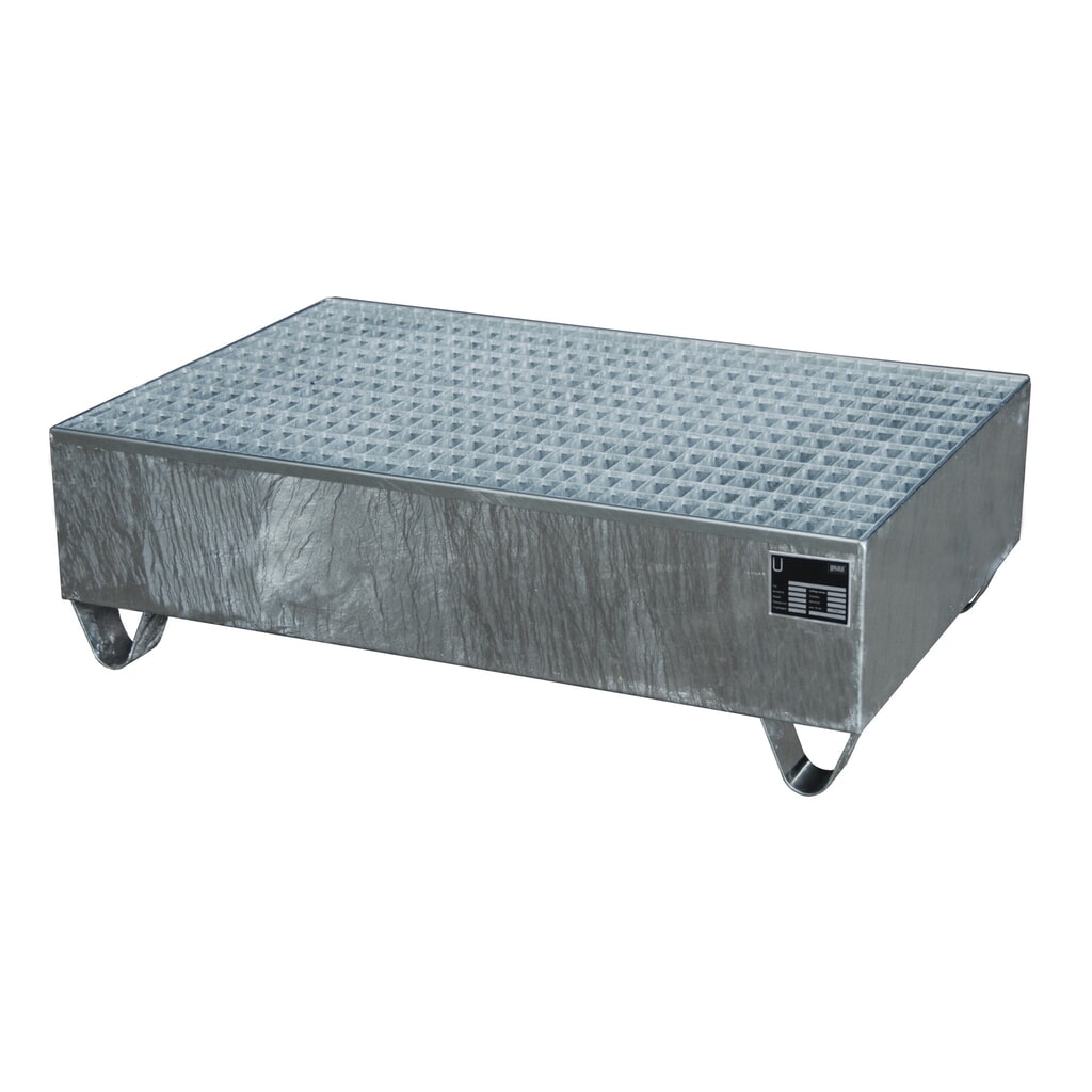 Bauer® záchytná vaňa z ocele, výška zasunutia 100 mm, v × š × h 360 × 1 200 × 800 mm, vrátane mriežkovaného roštu, pre 2 sudy s objemom 200 l, žiarovo pozinkovaná Obrázok výrobku: Bauer® záchytná vaňa z ocele, výška zasunutia 100 mm, v × š × h 360 × 1 200 × 800 mm, vrátane mriežkovaného roštu, pre 2 sudy s objemom 200 l, žiarovo pozinkovaná