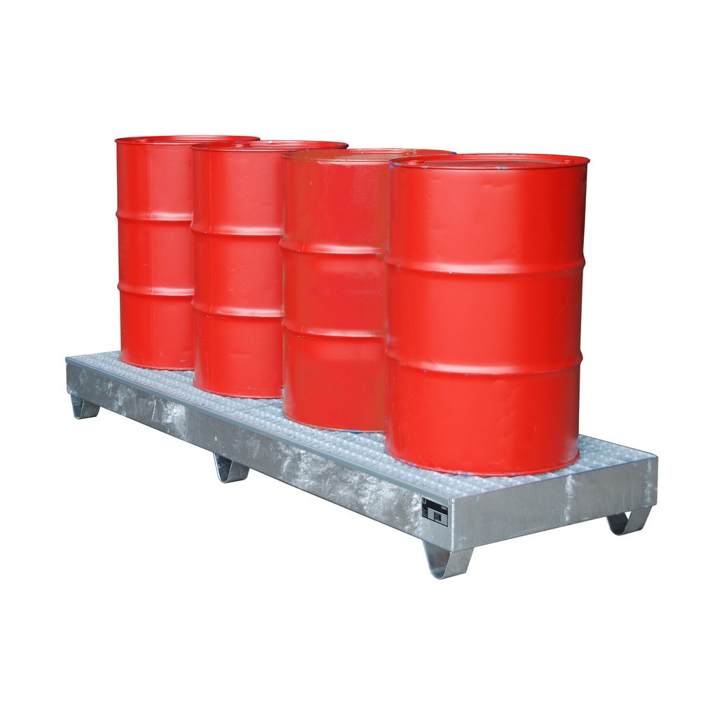 Obrázok výrobku: Bauer® Odkvapkávacia vaňa z ocele, v x š x h 250 x 800 x 2 400 mm, vrát. mrežového roštu, 4x 200 l, žiarovo pozinkovaná