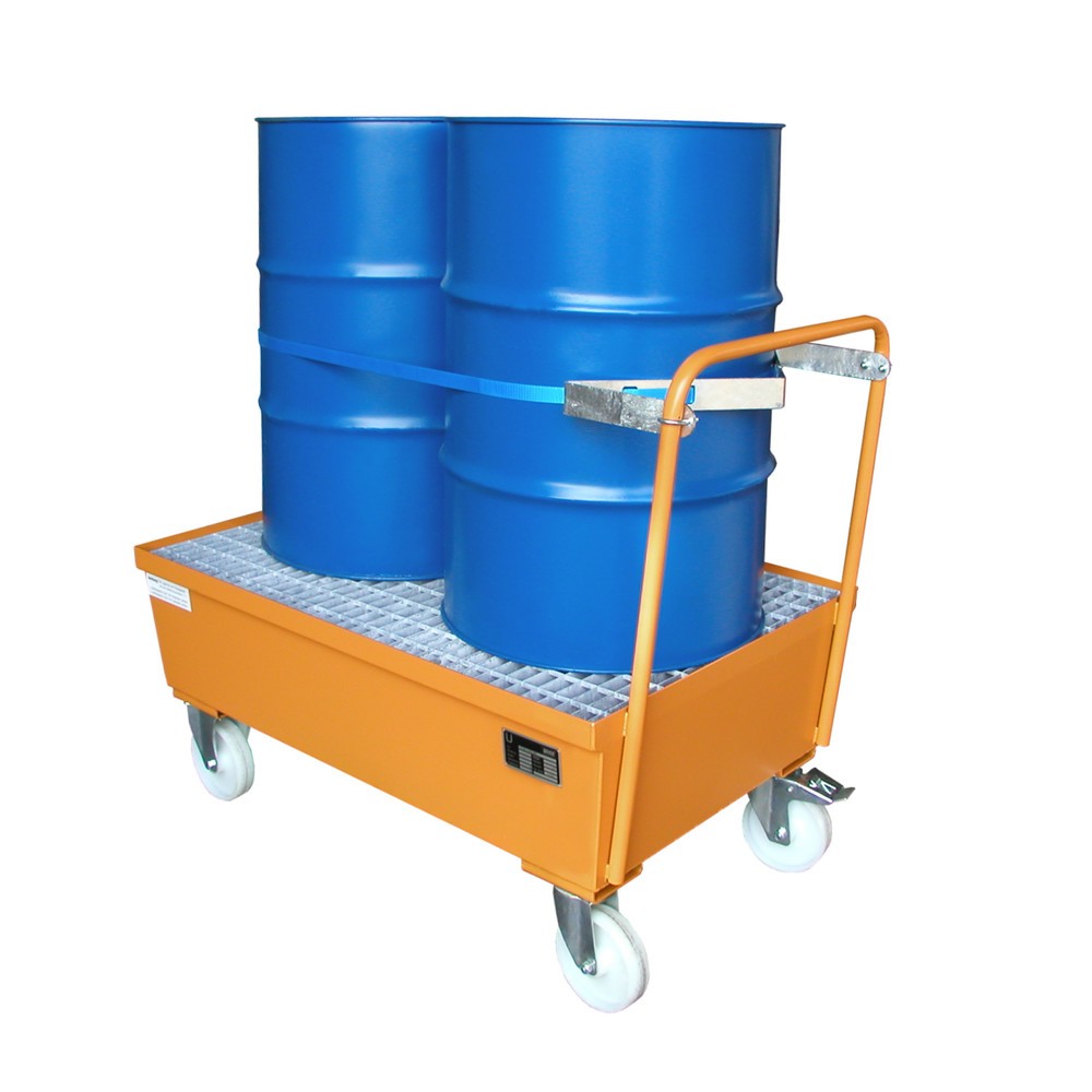 Číslo obrázka výrobku 2: Bauer® Odkvapkávacia vaňa, pojazdná, 2 x 200 l stojaca, objem zachytenia 225 l, žlto-oranžová