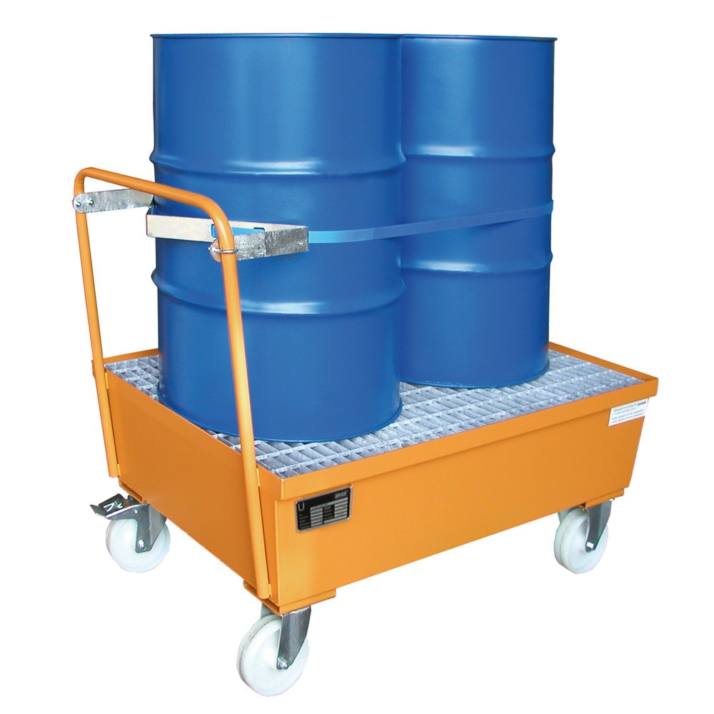 Číslo obrázka výrobku 3: Bauer® Odkvapkávacia vaňa, pojazdná, 2 x 200 l stojaca, objem zachytenia 225 l, žlto-oranžová