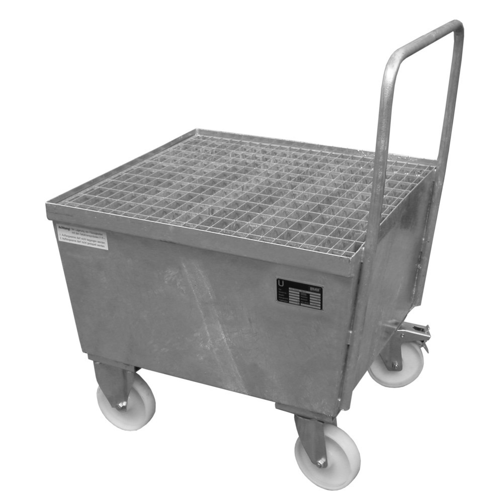 Obrázok výrobku: Bauer® Odkvapkávacia vaňa, pojazdná, 1 x 200 l stojaca, objem zachytenia 215 l, žiarovo pozinkovaná