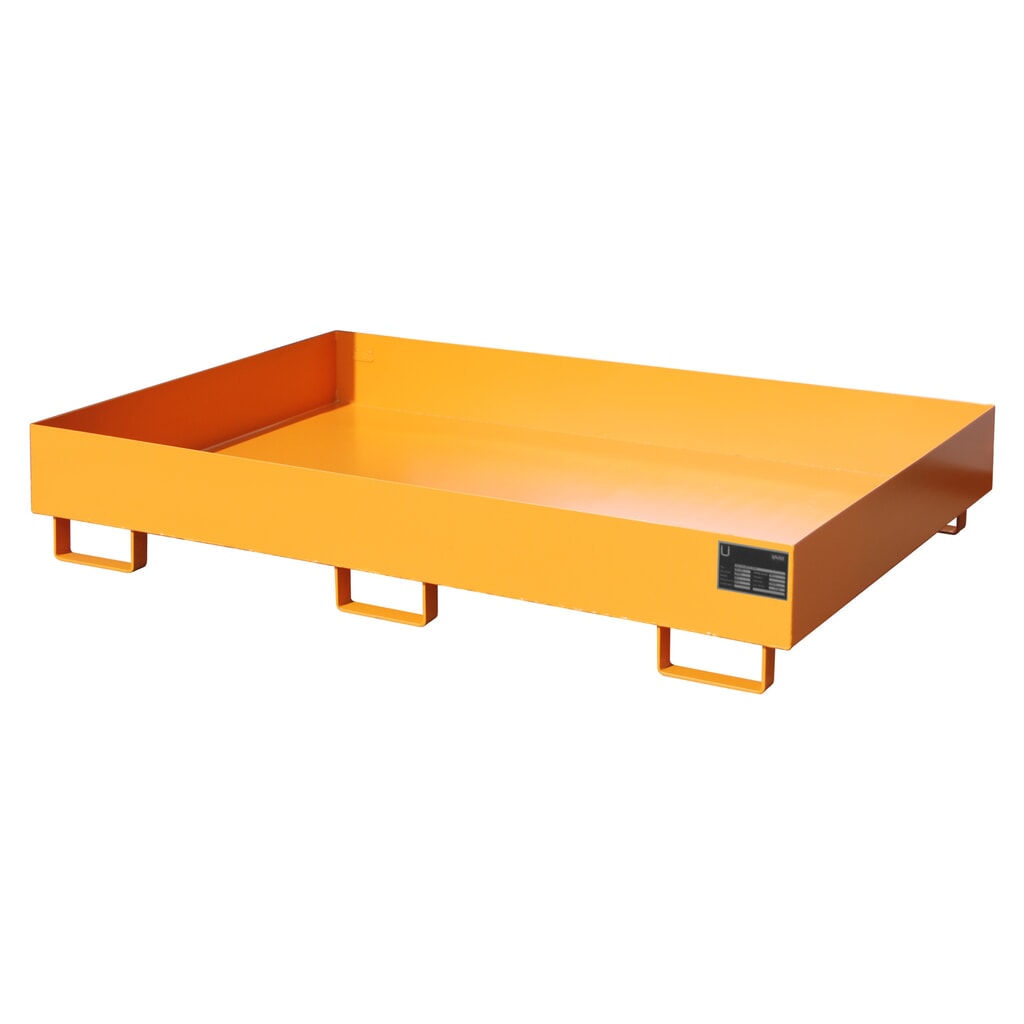 Obrázok výrobku: Bauer® záchytná vaňa pod policu regálu, v × š × h 250 × 1 750 × 1 300 mm, záchytný objem 240 l, bez mriežkovaného roštu, žltooranžová