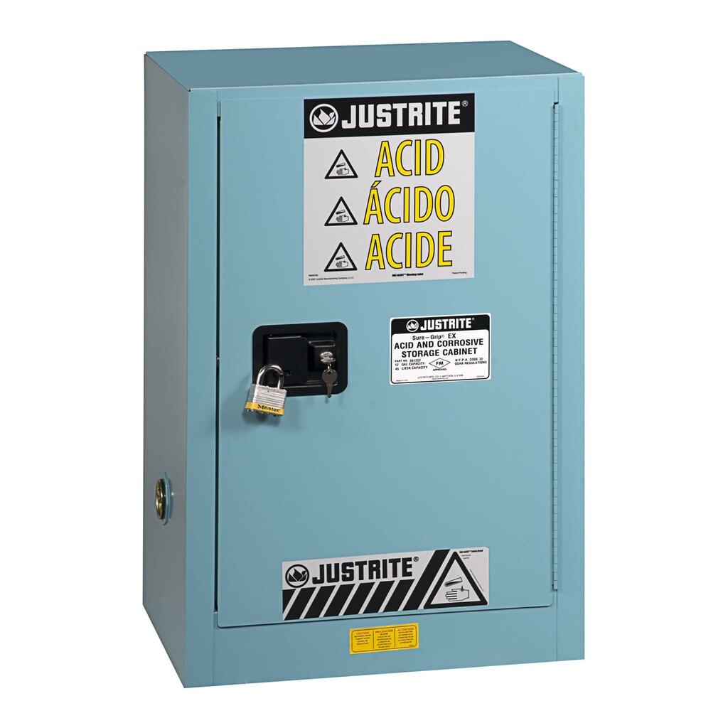 Justrite® protipožiarná skriňa Compac Sure-Grip® FM, pre leptadlá, v × š × h 890 × 590 × 460 mm, 1 nastaviteľná polica, samozatváracie Obrázok výrobku: Justrite® protipožiarná skriňa Compac Sure-Grip® FM, pre leptadlá, v × š × h 890 × 590 × 460 mm, 1 nastaviteľná polica, samozatváracie