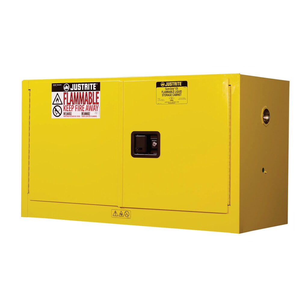 Obrázok výrobku: Justrite® protipožiarná skriňa Piggyback Sure-Grip® FM, v × š × h 610 × 1090 × 460 mm, 1 nastaviteľná polica, manuálne zatváranie