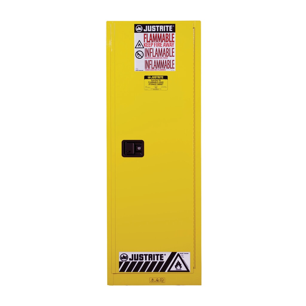 Obrázok výrobku: Justrite® protipožiarná skriňa Slimline Sure-Grip® FM, v × š × h 1650 × 590 × 460 mm, 3 police, samozatváracie