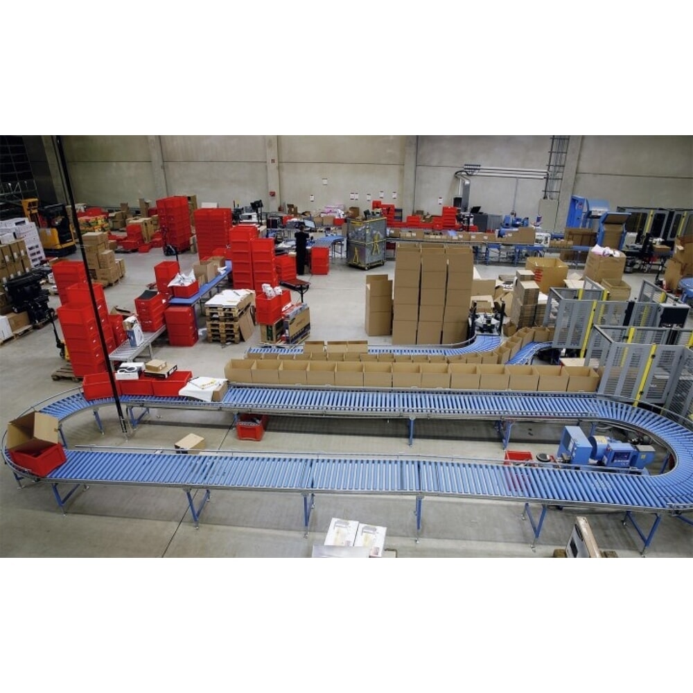 Číslo obrázka výrobku 3: Ľahký valčekový dopravník BLUME, 45˚ krivka, plastové valčeky, Ø 50 mm, šírka dráhy 300 mm, osová vzdialenosť 100 mm