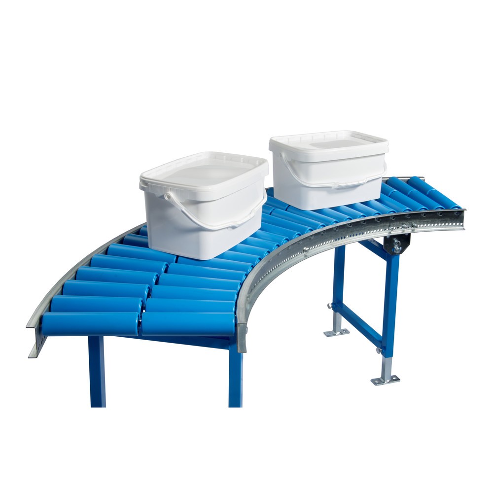 Číslo obrázka výrobku 2: Ľahký valčekový dopravník BLUME, 45˚ krivka, plastové valčeky, Ø 50 mm, šírka dráhy 300 mm, osová vzdialenosť 100 mm