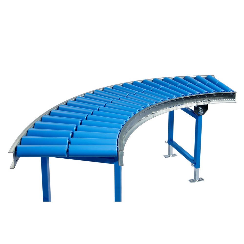 Obrázok výrobku: Ľahký valčekový dopravník BLUME, 45˚ krivka, plastové valčeky, Ø 50 mm, šírka dráhy 300 mm, osová vzdialenosť 100 mm