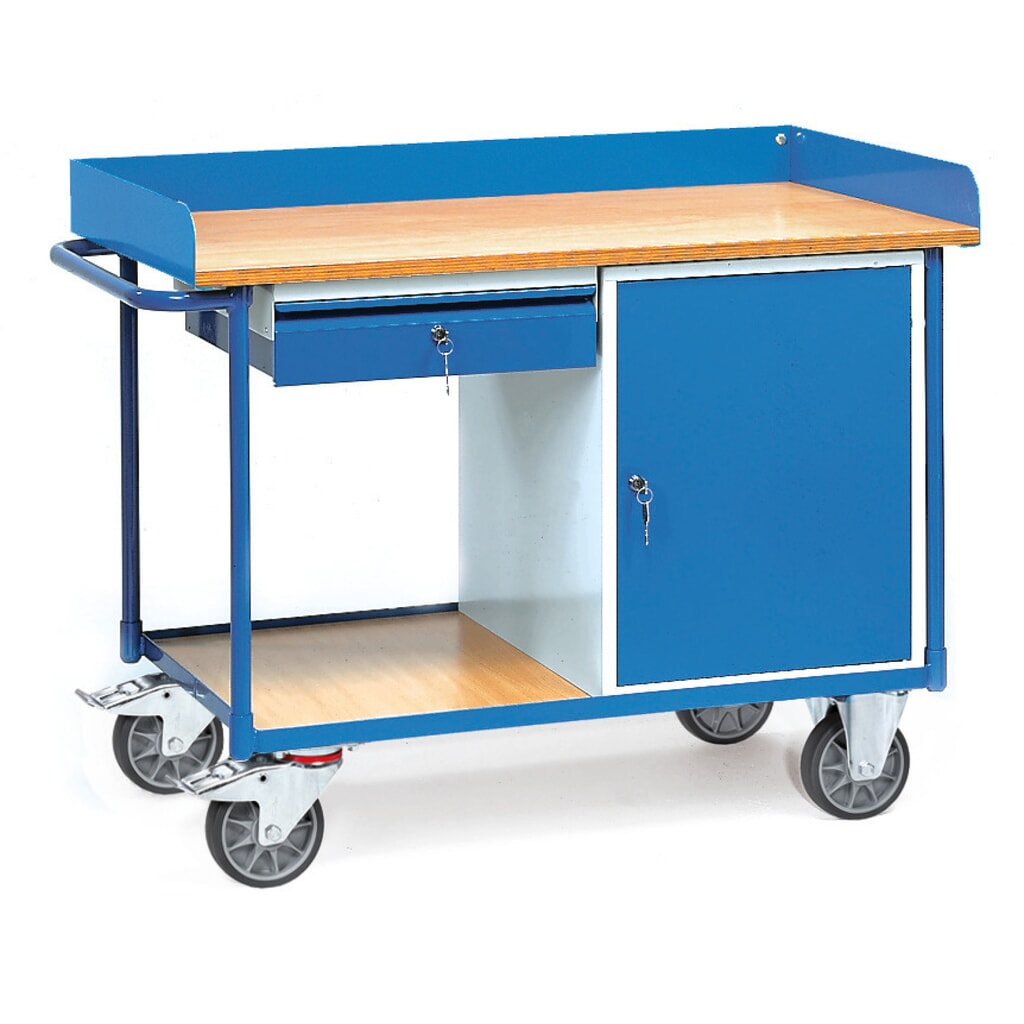 Dielenský vozík fetra®, skrinka + 1 zásuvka, s okrajom, V x Š x H 930 x 1.220 x 650 mm Obrázok výrobku: Dielenský vozík fetra®, skrinka + 1 zásuvka, s okrajom, V x Š x H 930 x 1.220 x 650 mm