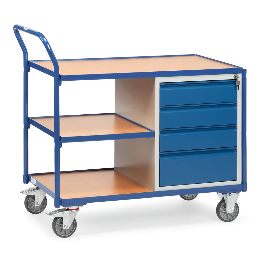 Dielenský vozík fetra® so skrinkou + 3 úrovne, V x Š x H 1,040 x 1,130 x 600 mm Obrázok výrobku: Dielenský vozík fetra® so skrinkou + 3 úrovne, V x Š x H 1,040 x 1,130 x 600 mm