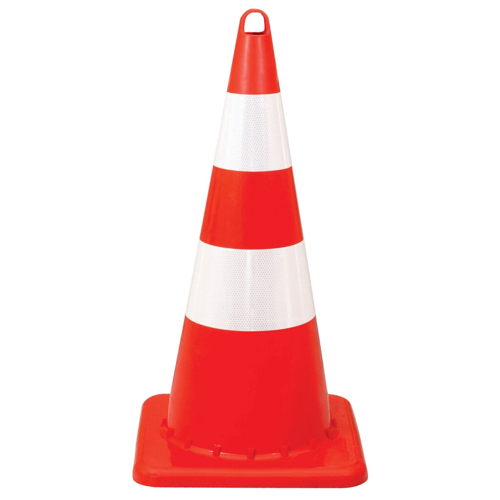 Dopravný kužeľ PP, tvrdý, reflexný na dennom svetle, výška 750 mm, ø podnožky 390 mm Obrázok výrobku: Dopravný kužeľ PP, tvrdý, reflexný na dennom svetle, výška 750 mm, ø podnožky 390 mm