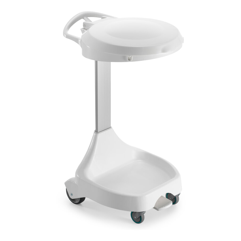 Delta I Mobile Pedal Držiak na odpad na 120 litrové vrecká, 2 kolesá +2 otočné kolieska, biely rám, modrý veko Obrázok výrobku: Delta I Mobile Pedal Držiak na odpad na 120 litrové vrecká, 2 kolesá +2 otočné kolieska, biely rám, modrý veko