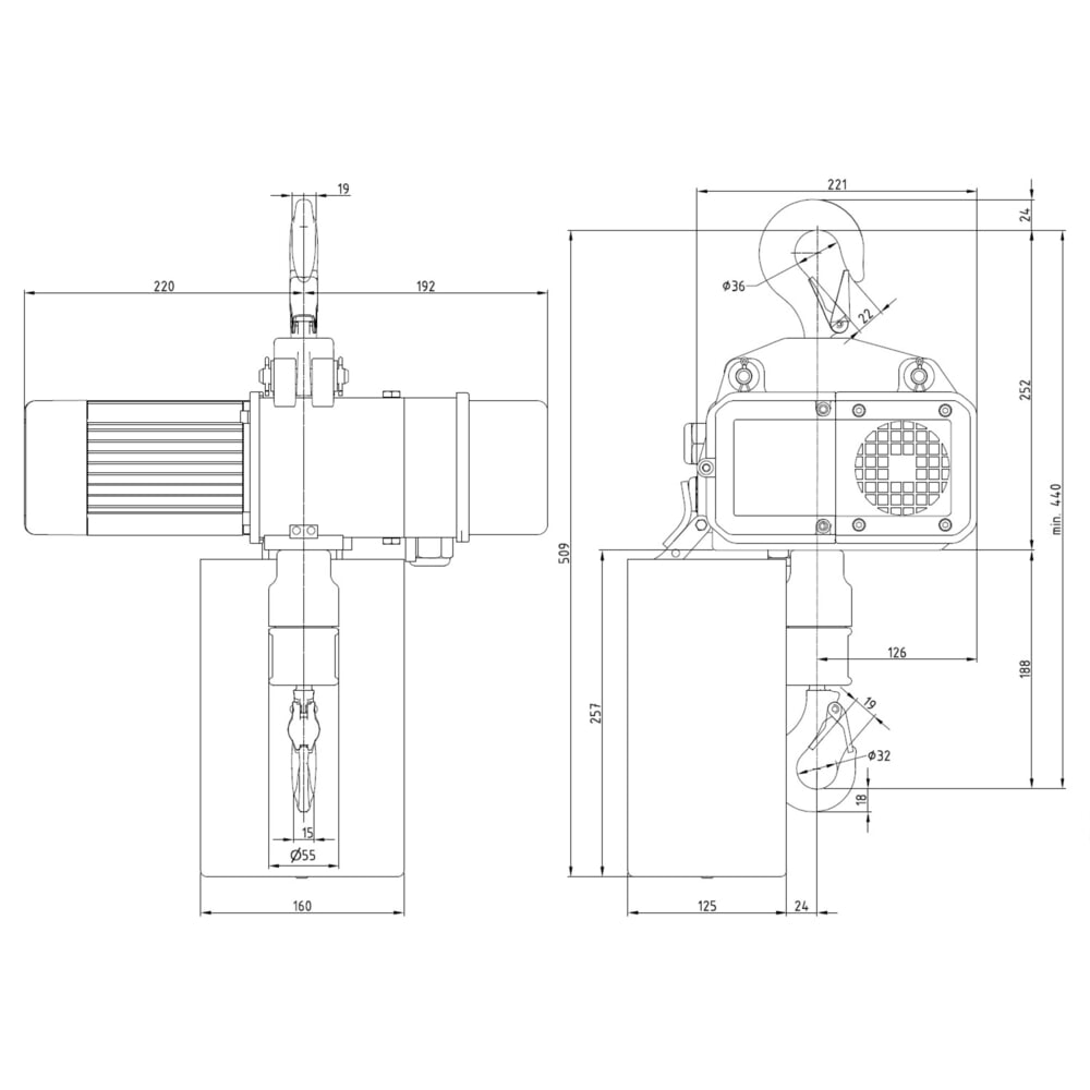 Číslo obrázka výrobku 6: Elektrický reťazový kladkostroj LIFTKET S-Line s hákovým zavesením, nosnosť 125 kg, 8/2 m/min