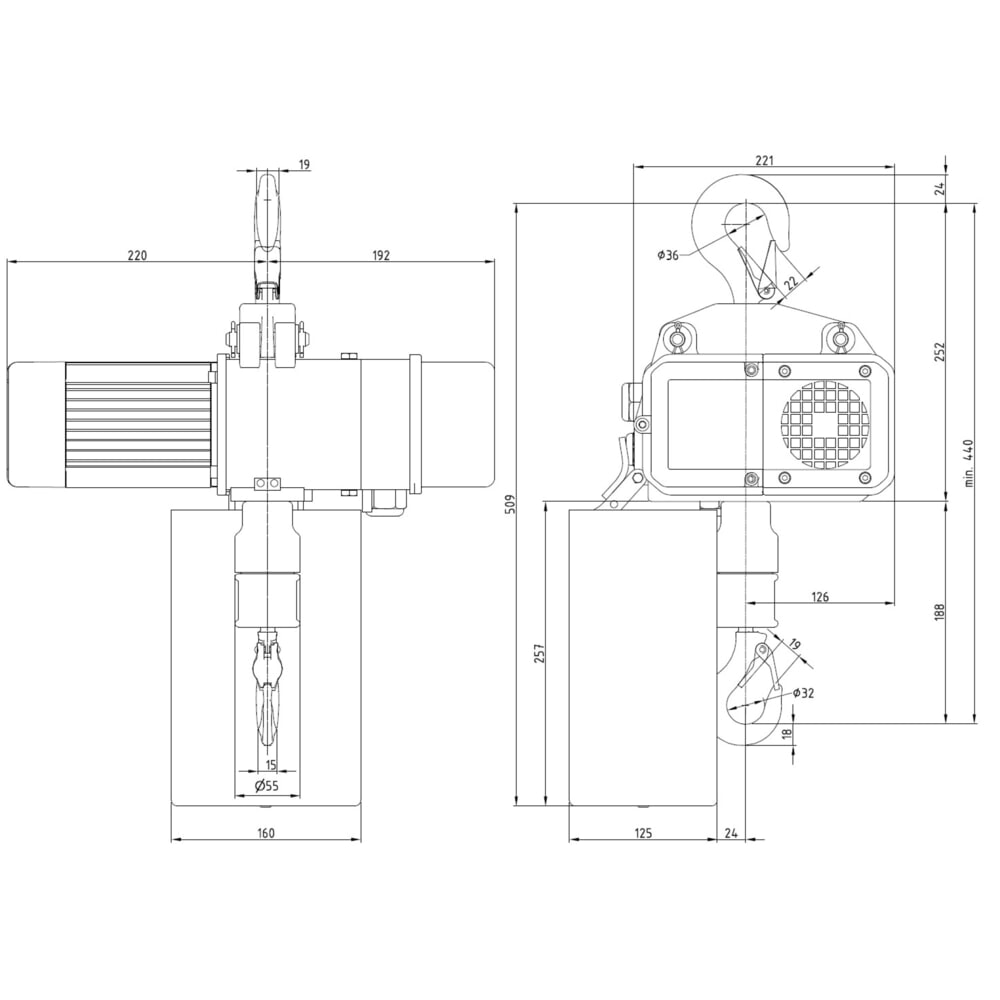 Číslo obrázka výrobku 6: Elektrický kladkostroj LIFTKET S-Line so závesným hákom, nosnosť 250 kg, 8/2 m/min