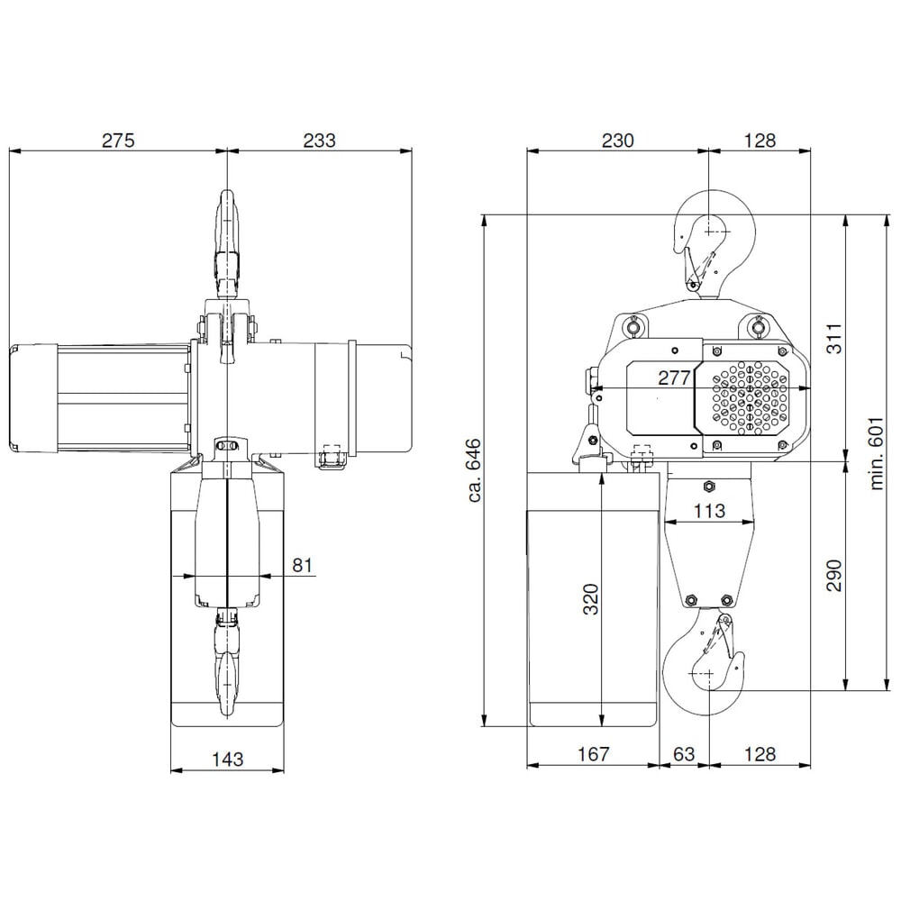 Číslo obrázka výrobku 6: Elektrický kladkostroj LIFTKET S-Line so závesným hákom, nosnosť 1 000 kg, 4/1 m/min