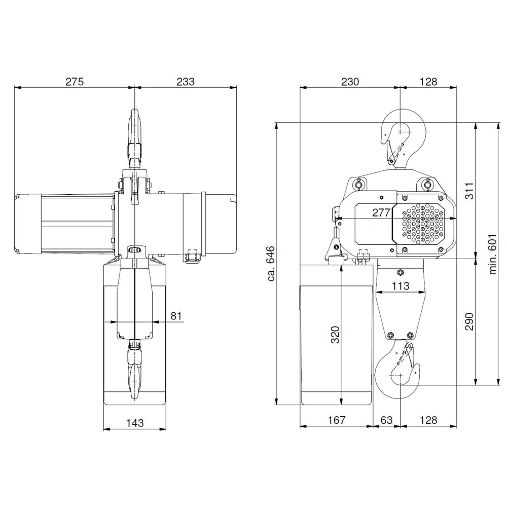 Číslo obrázka výrobku 6: Elektrický kladkostroj LIFTKET S-Line so závesným hákom, nosnosť 2 000 kg, 3/0,75 m/min