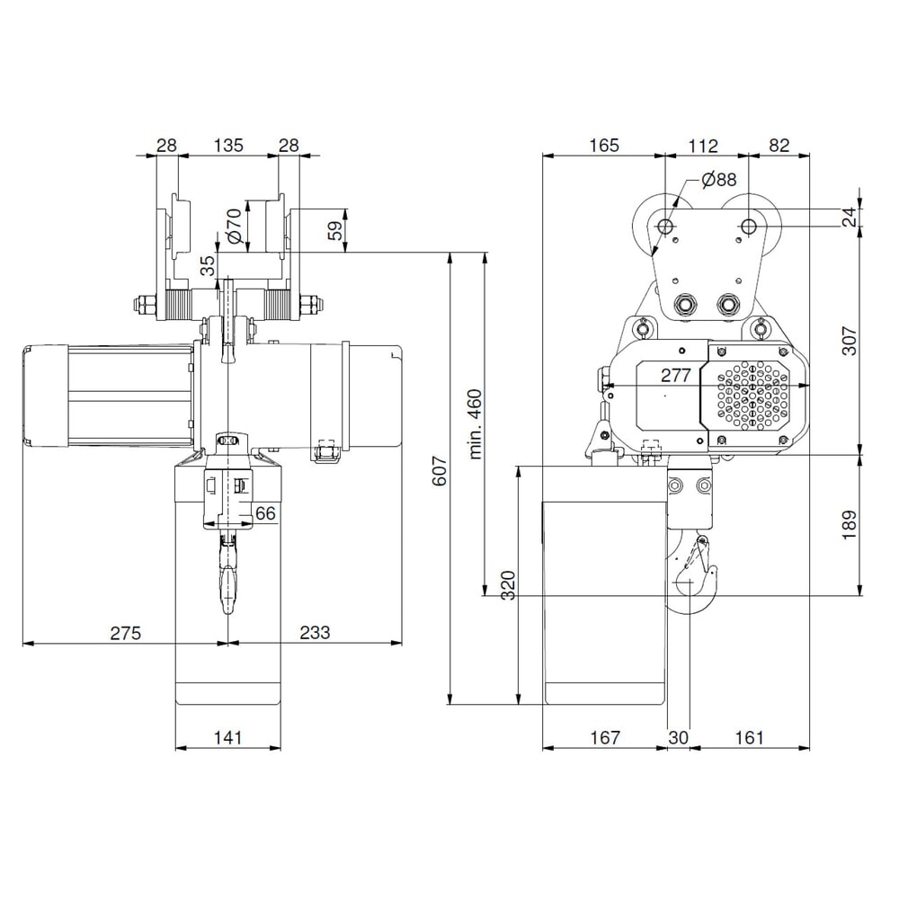 Číslo obrázka výrobku 7: Elektrický reťazový kladkostroj LIFTKET S-Line s ručným odpružením, nosnosť 1 000 kg, 6/1,5 m/min