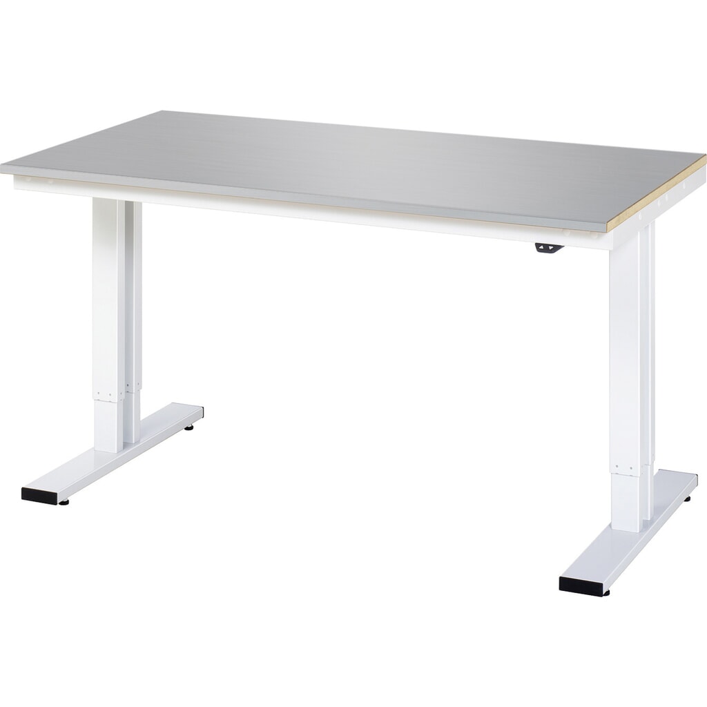 Obrázok výrobku: Elektricky výškovo nastaviteľný pracovný stôl RAU série adlatus 300, v × š × h 720 – 1 120 × 1 500 × 800 mm, pracovná doska s povrchom z plechu z nehrdzavejúcej ocele