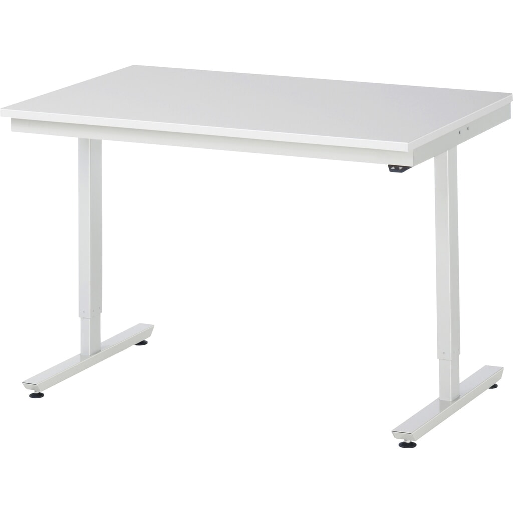 Obrázok výrobku: Elektrický, výškovo nastaviteľný pracovný stôl RAU série adlatus 300, v × š × h 720 – 1 120 × 1 250 × 800 mm, pracovná doska s EGB melamínovým povrchom