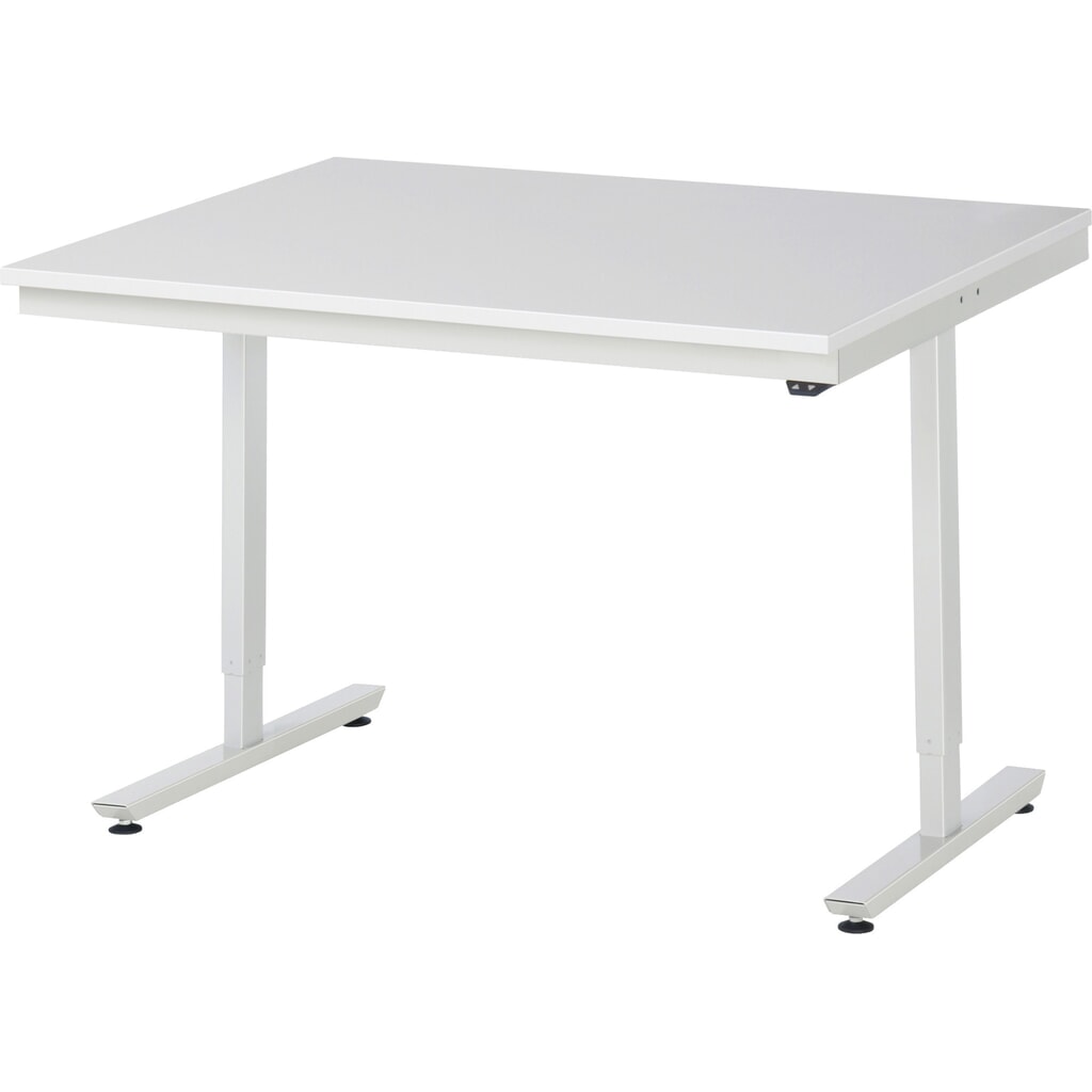 Obrázok výrobku: Elektrický, výškovo nastaviteľný pracovný stôl RAU série adlatus 300, v × š × h 720 – 1 120 × 1 250 × 1 000 mm, pracovná doska s melamínovým povrchom