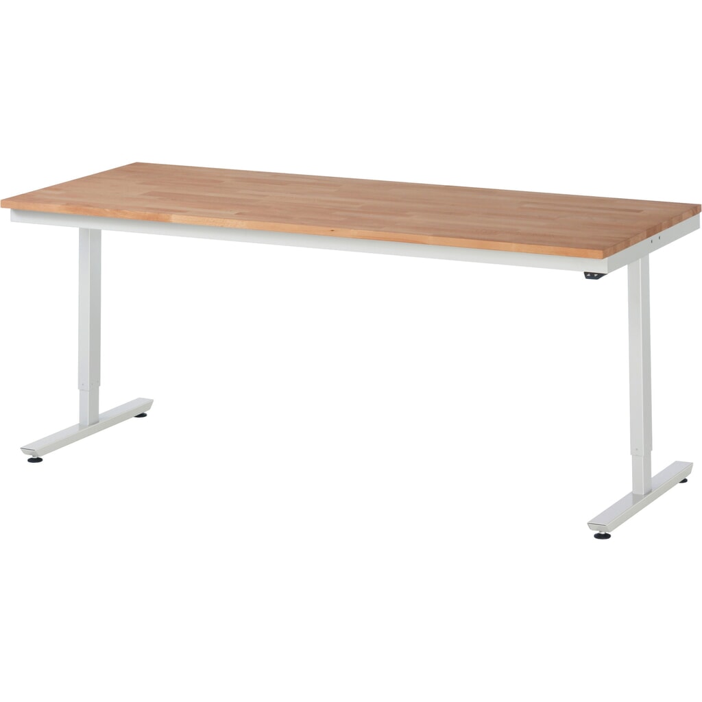 Elektrický, výškovo nastaviteľný pracovný stôl RAU série adlatus 300, v × š × h 720 – 1 120 × 2 000 × 800 mm, pracovná doska z bukového masívu Obrázok výrobku: Elektrický, výškovo nastaviteľný pracovný stôl RAU série adlatus 300, v × š × h 720 – 1 120 × 2 000 × 800 mm, pracovná doska z bukového masívu