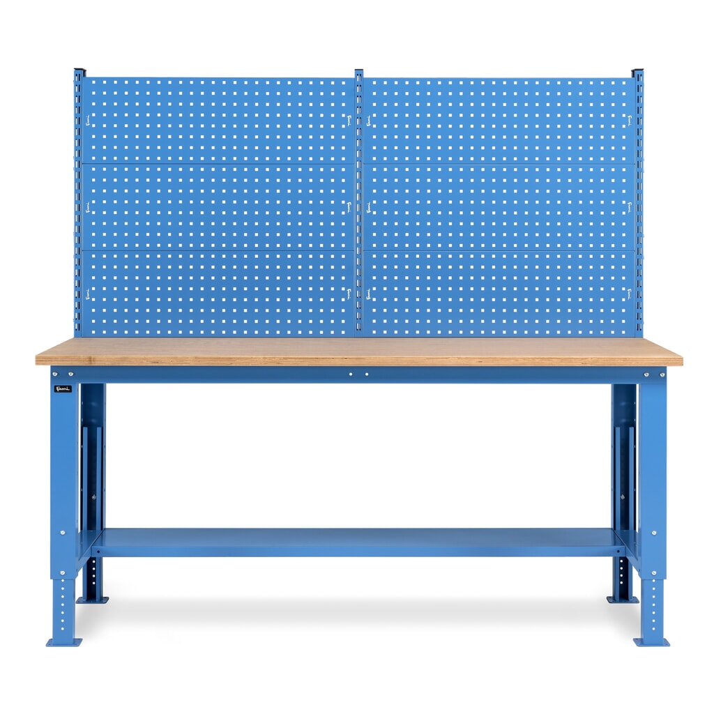 Fami pracovný stôl, výškovo nastaviteľný a s multifunkčnou stenou, nosnosť 1 000 kg, V x Š x H 740-1,110 x 2 000 x 750 mm, RAL 5012 svetlomodrá Číslo obrázka výrobku 3: Fami pracovný stôl, výškovo nastaviteľný a s multifunkčnou stenou, nosnosť 1 000 kg, V x Š x H 740-1,110 x 2 000 x 750 mm, RAL 5012 svetlomodrá