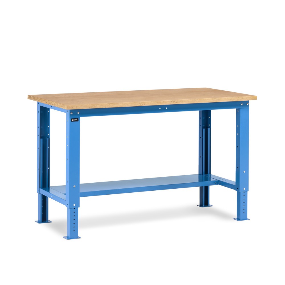Obrázok výrobku: Fami pracovný stôl, výškovo nastaviteľný, nosnosť 1 000 kg, V x Š x H 740-1,110 x 1 500 x 750 mm, RAL 5012 svetlomodrá