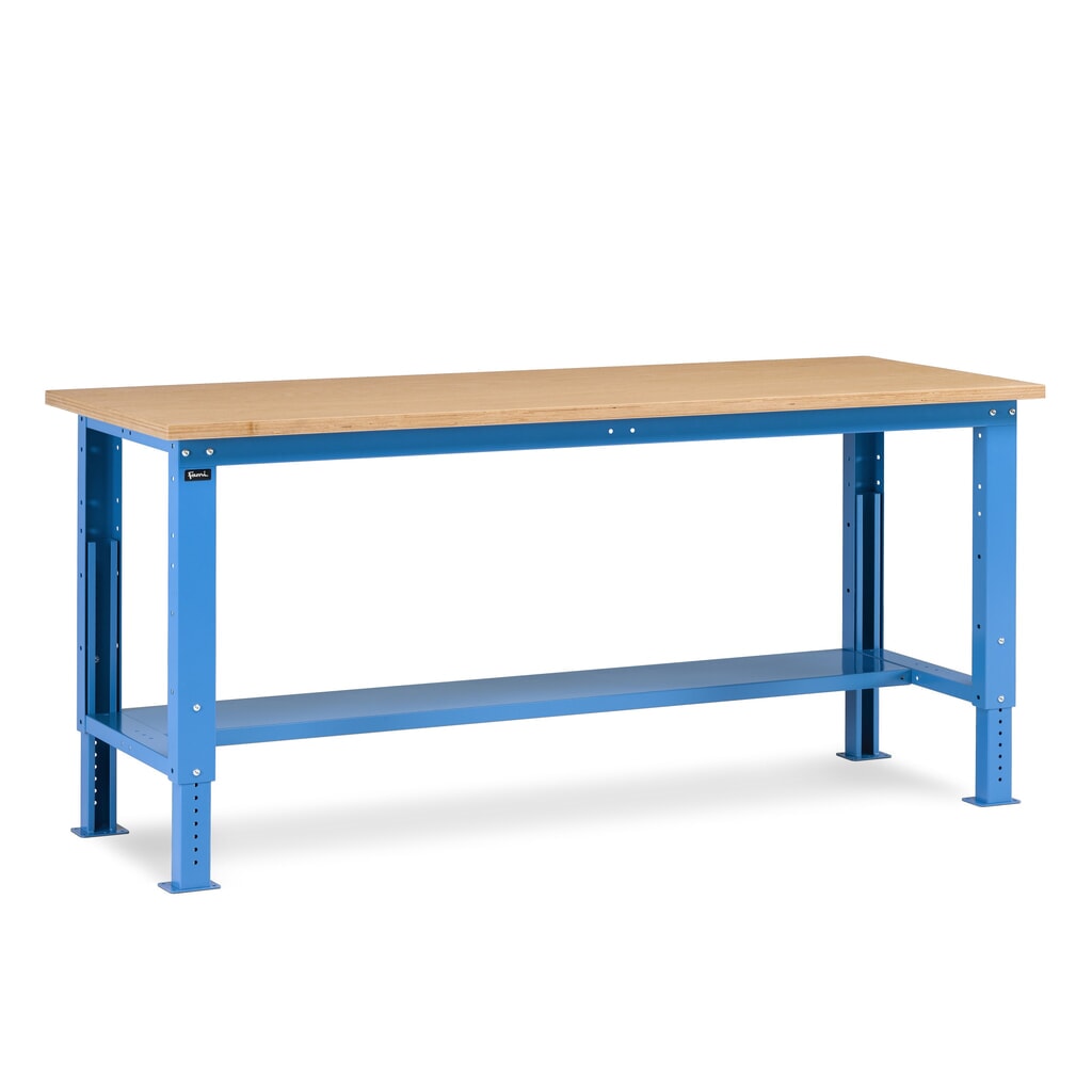 Obrázok výrobku: Fami pracovný stôl, výškovo nastaviteľný, nosnosť 1 000 kg, V x Š x H 740-1,110 x 2,000 x 750 mm, RAL 5012 svetlomodrá