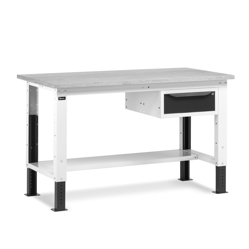 Obrázok výrobku: Fami pracovný stôl, výškovo nastaviteľná a 1 zásuvka, nosnosť 1 000 kg, V x Š x H 740-1,110 x 1 500 x 750 mm, RAL 7035 svetlošedá/RAL 7016 antracitové