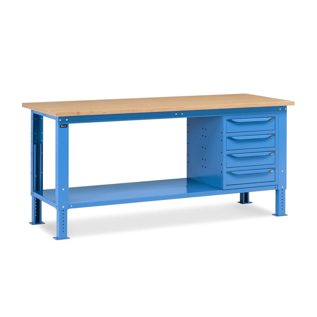 Fami pracovný stôl, výškovo nastaviteľná a 4 zásuvky, nosnosť 1 000 kg, V x Š x H 740-1,110 x 2 000 x 750 mm, RAL 5012 svetlomodrá Obrázok výrobku: Fami pracovný stôl, výškovo nastaviteľná a 4 zásuvky, nosnosť 1 000 kg, V x Š x H 740-1,110 x 2 000 x 750 mm, RAL 5012 svetlomodrá