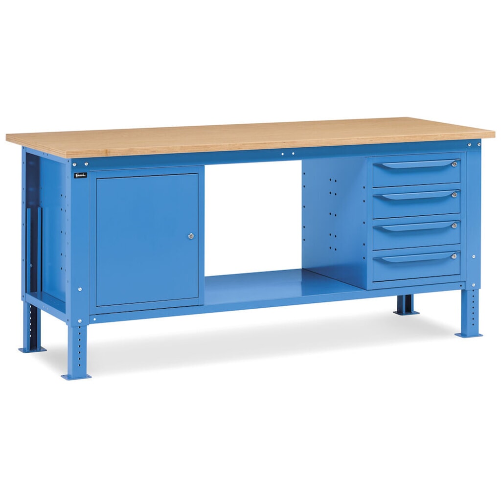 Fami pracovný stôl, výškovo nastaviteľná, 4 zásuvky a 1 skrinka, nosnosť 1 000 kg, V x Š x H 740-1,110 x 2 000 x 750 mm, RAL 5012 svetlomodrá Číslo obrázka výrobku 8: Fami pracovný stôl, výškovo nastaviteľná, 4 zásuvky a 1 skrinka, nosnosť 1 000 kg, V x Š x H 740-1,110 x 2 000 x 750 mm, RAL 5012 svetlomodrá