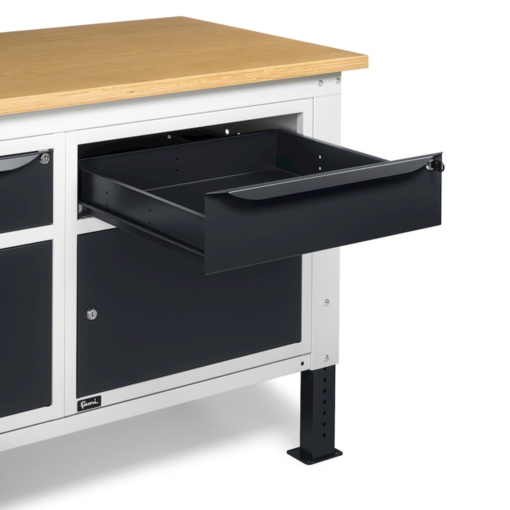 Fami pracovný stôl, výškovo nastaviteľná, 2 zásuvky a 2 skrinky, nosnosť 1 000 kg, V x Š x H 740-1,110 x 1 500 x 750 mm, RAL 7035 svetlošedá/RAL 7016 antracitové Číslo obrázka výrobku 10: Fami pracovný stôl, výškovo nastaviteľná, 2 zásuvky a 2 skrinky, nosnosť 1 000 kg, V x Š x H 740-1,110 x 1 500 x 750 mm, RAL 7035 svetlošedá/RAL 7016 antracitové